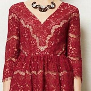 Anthropologie Maeve Lace Peplum Top, Plum, Size Medium
